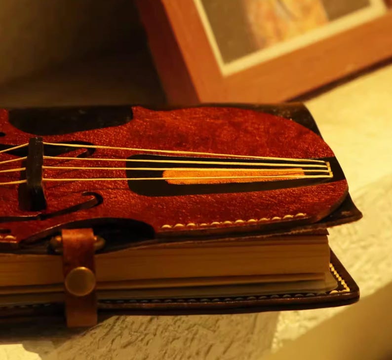 Personalized Leather Journal for Music Lovers Handcrafted With Cello