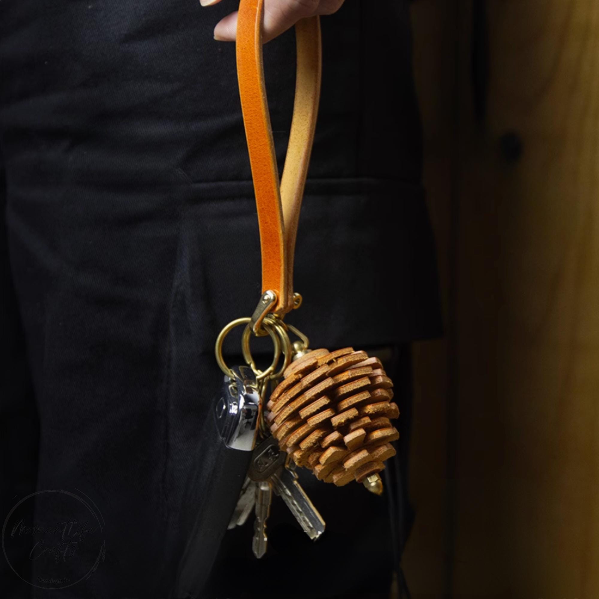 Pinched Keychains Handmade Leather Pinecone Keychain, Rustic Bag Charm - Etsy