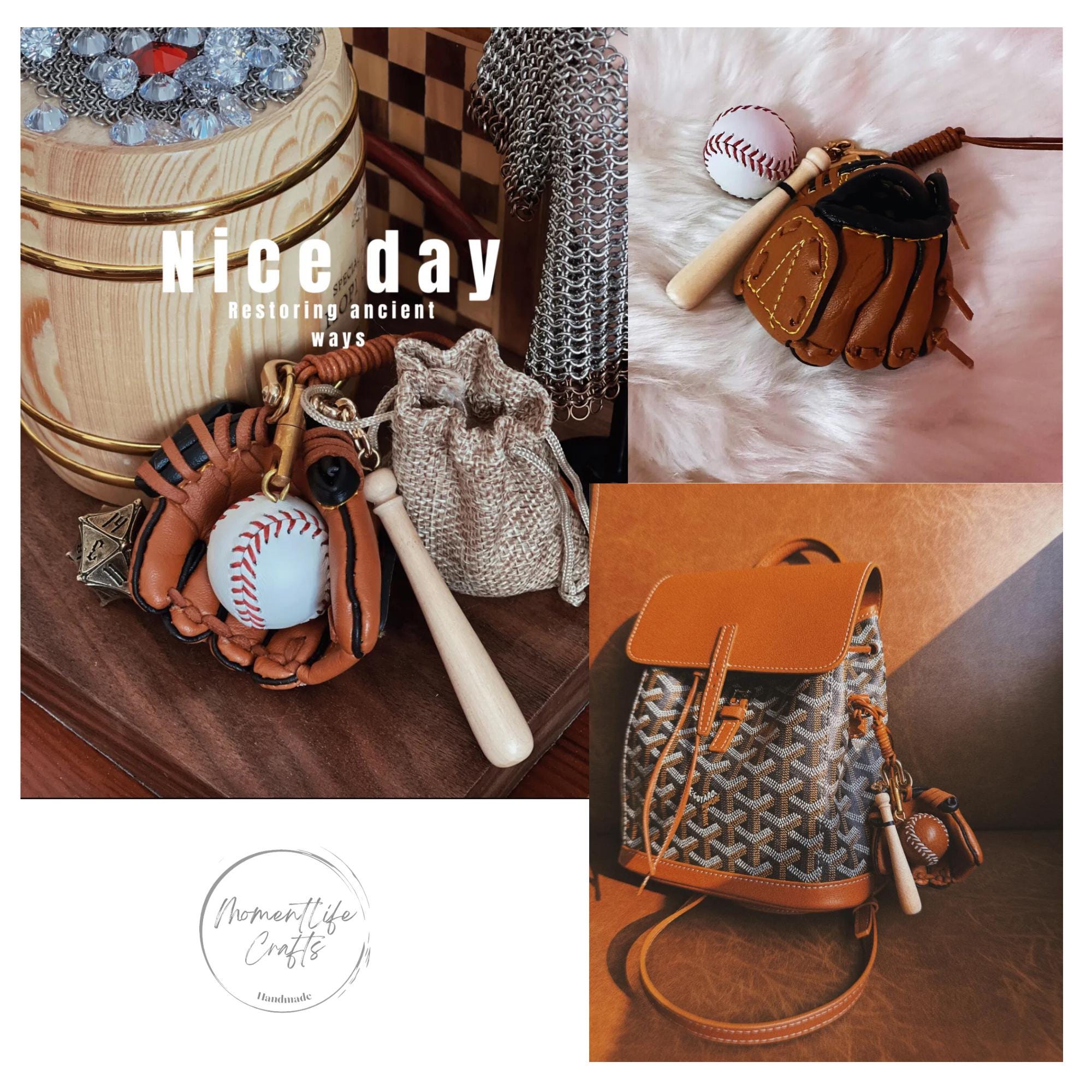 JSGHGDF Portachiavi con mazza da baseball in legno e ciondolo in pelle PU, ciondolo unico per borsa, accessorio sportivo fatto a mano, Corda Bianca Verde 4, M