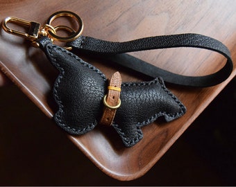 Leather dog key chain |   | lobster clasps | gift for her/him | key chain black | key/bag accessories  | cute key chain for keys  | car key