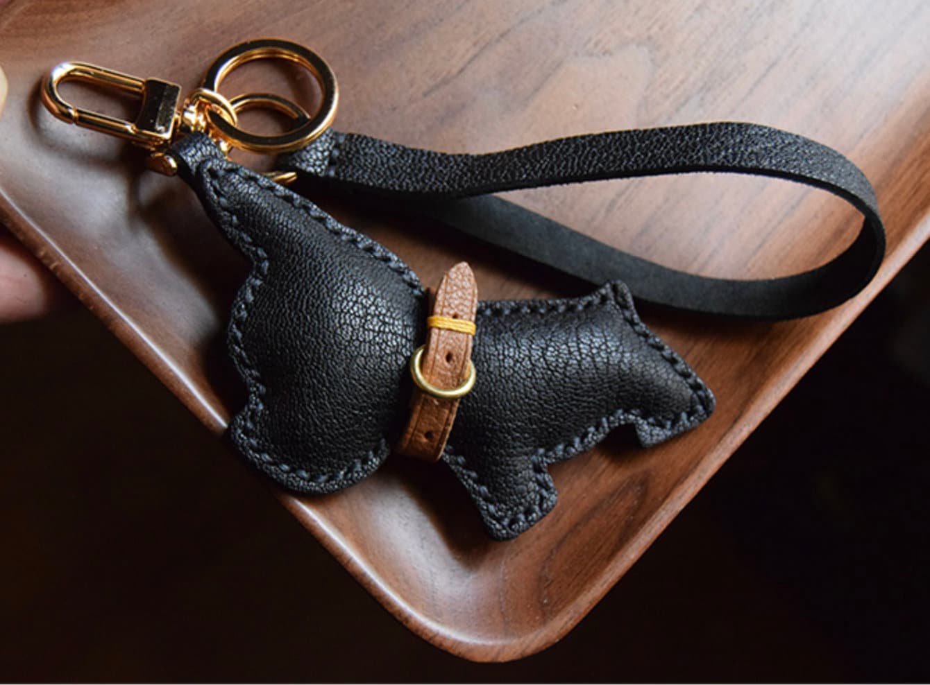 Leather Dog Key Chain Lobster Clasps Gift for Her/him 