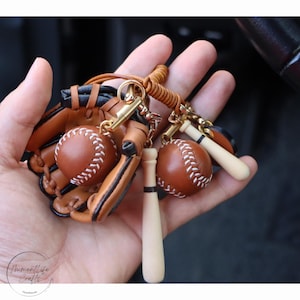 Brauner Baseballhandschuh, Baseball, hölzerner Baseballschläger Leder Baseball Keychain MLB Geschenk - Perfektes Accessoire für Sportbegeisterte