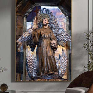 Image of Saint Francis Seraphic Photography Printable Sacred Art Statue gift for friar nun secular franciscan priest church decor