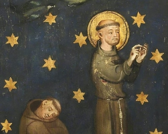 Saint Francis of Assisi Print, Medieval Gold Stars Tempera (Restored Digital Image)