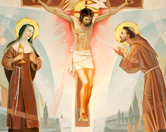 Saint Francis and Clare Before Jesus Christ Art Print (Digital Restored Image)
