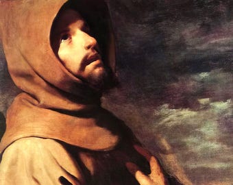 Saint Francis of Assisi Art Print, Spanish Baroque Painting (Restored Digital image)