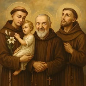 Heiliger Antonius Padua Kind Pio Pietrelcina Francis Assisi Cahtolic Illustration druckbare Wand-Kunst-Leinwand