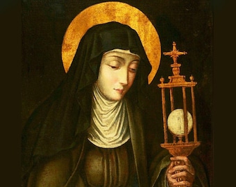 Saint Clare of Assisi Painting, Catholic Home Decor (Restored Digital Image)