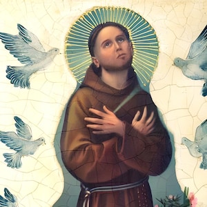 Vintage Saint Francis Assisi Catholic Holy Card Printable Wall Art Canvas Religious Poster