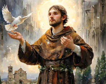 Pack 2 vintage Saint Francis illustration cards restored enhanced printable catholic art