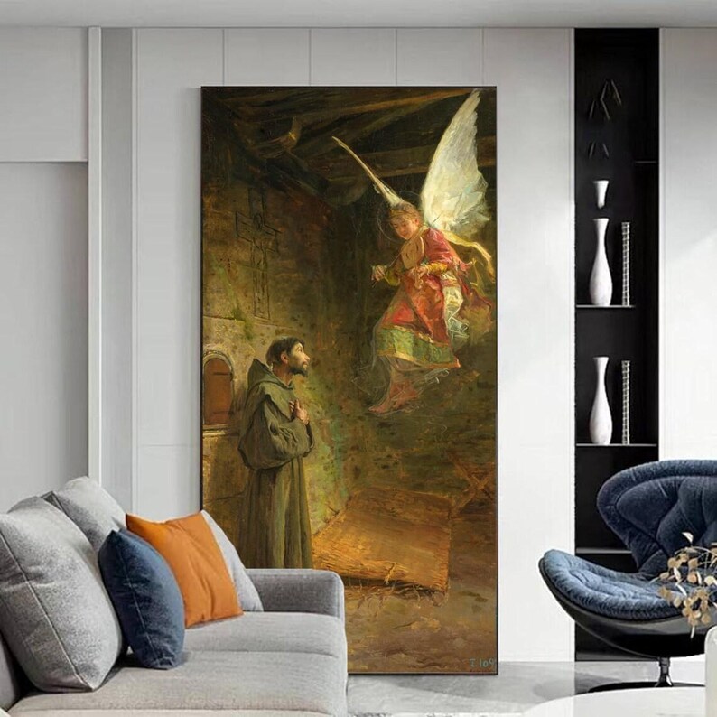 Saint Francis Vision of Angel Painting, Catholic Wall Art (Digital Restored Image) image 10