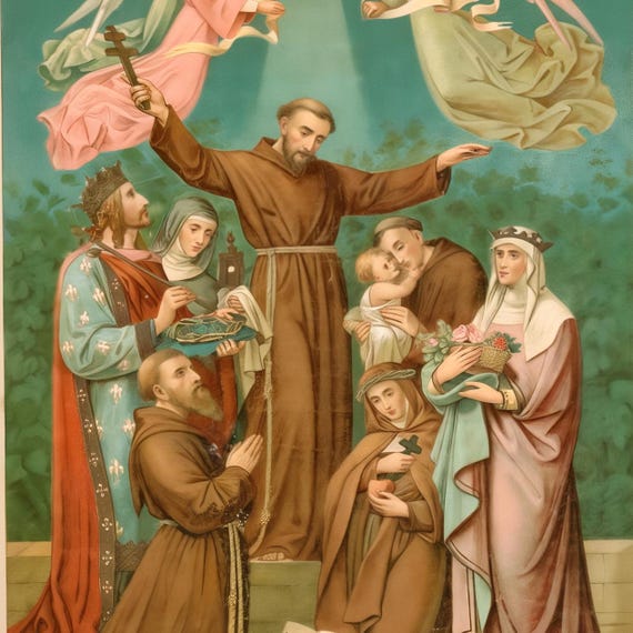 Vintage Franciscan Saints Art Print, Francis of Assisi