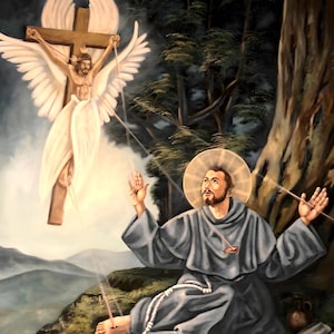 Immagine Vintage Card San Francesco Assisi Stigmata Stampa Italiana per Parete Fai da Te Arte Sacra Elegante Decorazione per Casa Chiesa Convento Frate Suora Secolare