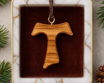 Franziskaner Olivenholz TAU Anhänger Religiöse Italienische Kunst 4 cm - 1,5 cm