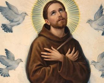 Vintage Saint Francis Clare Assisi Set 4 katholische heilige Karte (digitale restaurierte Illustrationen)