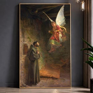 Saint Francis Vision of Angel Painting, Catholic Wall Art (Digital Restored Image) image 3