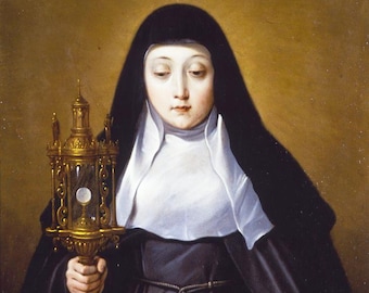 Saint Clare of Assisi Painting by Murillo and Luyckx (2 digital restored images)