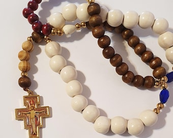 Handmade Wooden Rosary | Italian San Damiano Crucifix, Franciscan Style