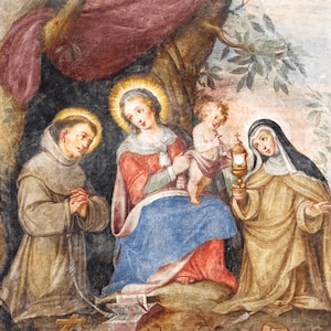 Bienheureuse Vierge Marie Saint François Claire Assise Saint Enfant Image Impression Numérique Art Mural Toile Maison Couvent Décor Église Bureau Fresque