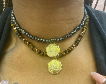 Faceted Crystal "Do No Evil Necklace" (Tigers Eye, Obsidian and White Quartz)