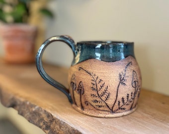 Mushroom and Fern Handmade Pottery Mug *made to order*