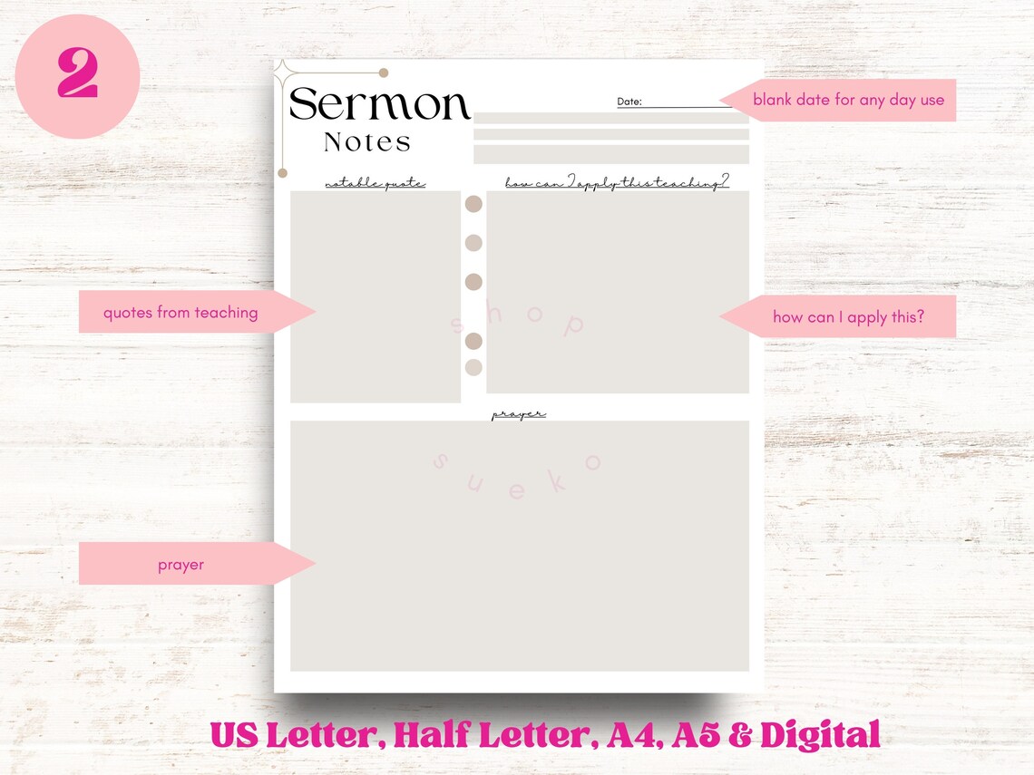 Ministry Notes.pdf Sermon Note Taking Template for Women of Faith| Self Reflection ...