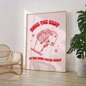 Machen Sie das beste Retro-Wand-Kunst-Druck, rosa motivierend Zitat Vintage digitaler Download, niedliches Wohnheim Dekor für College Mädchen, Spielkarten Zitat