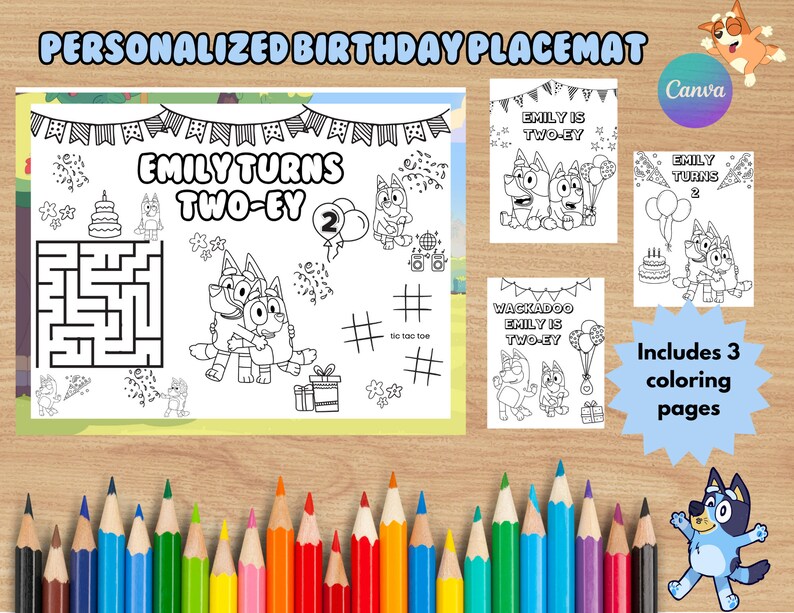 Bluey Birthday Coloring Sheet, Bluey Activity Sheet, Printable Bluey