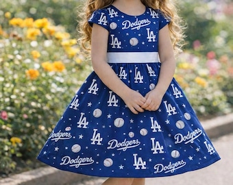 Luxe LA Dodgers-jurk, blauwe achtergrond.