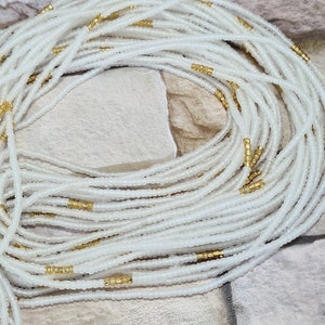 Frosted white and gold waist beads, ghana beads, gift for sister,mum, friend, nigerian waist beads.