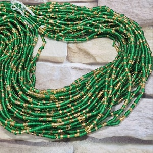 Green and gold frosted waist beads, ghana beads, gift for sister,mum, friend, nigerian waist beads.