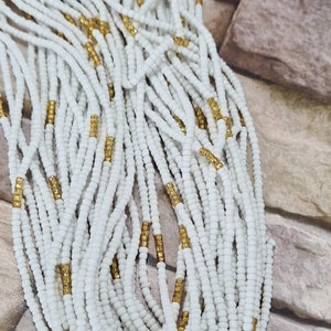 Mimi white and Gold waist beads, ghana beads, gift for sister,mum, friend, nigerian waist beads.