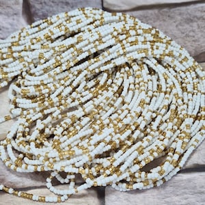 White and Gold mix  waist beads, ghana beads, gift for sister,mum, friend, nigerian waist beads.