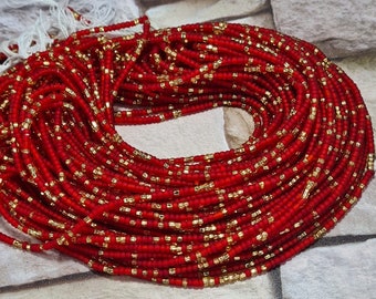 Red and Gold waist beads, ghana beads, gift for sister,mum, friend, nigerian waist beads.