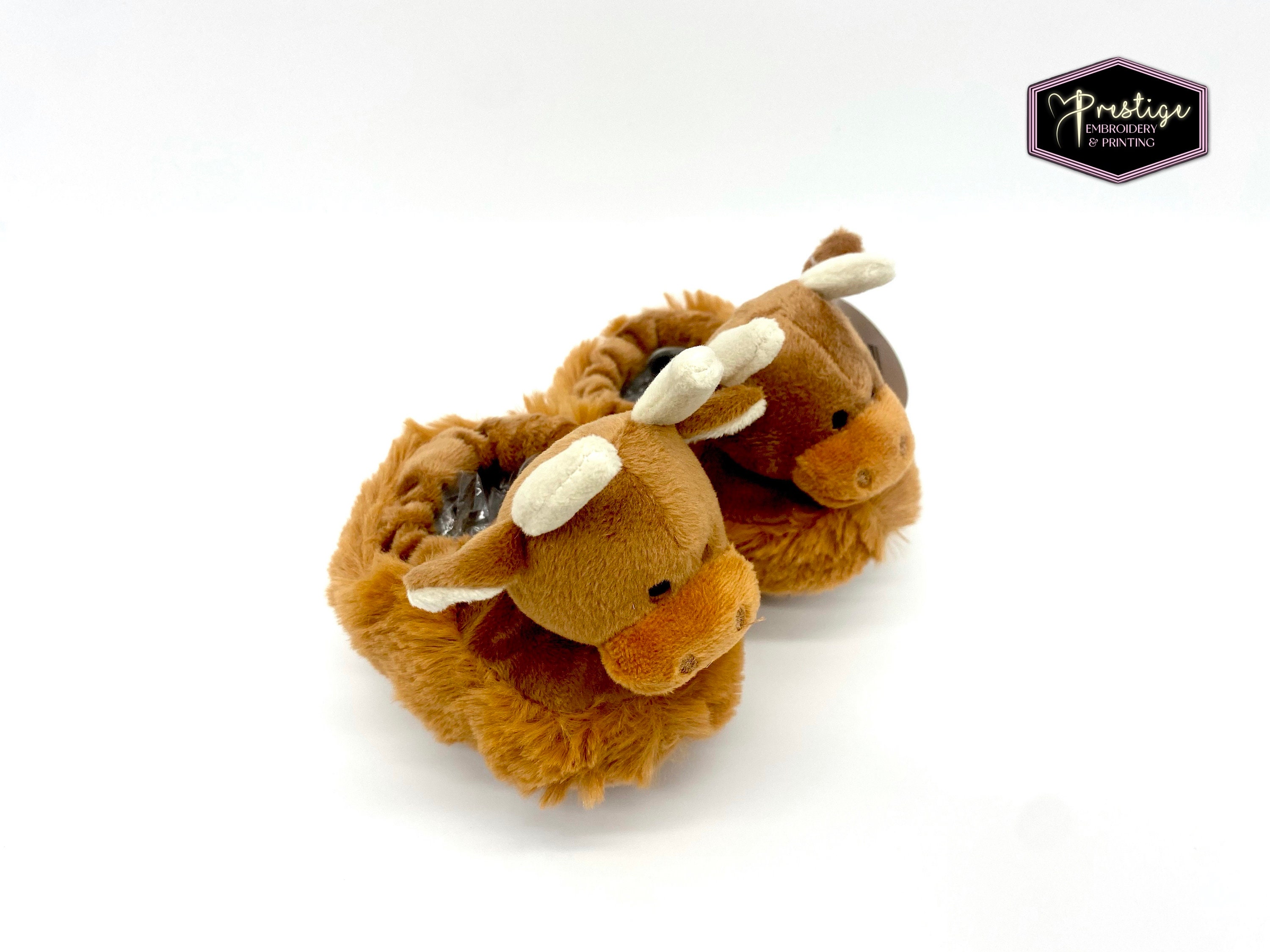 Highland Cattle Plush Slippers Simulation Cow Slippers Brown Home Slippers  Winter Warm Kawaii Adult Kids Animal