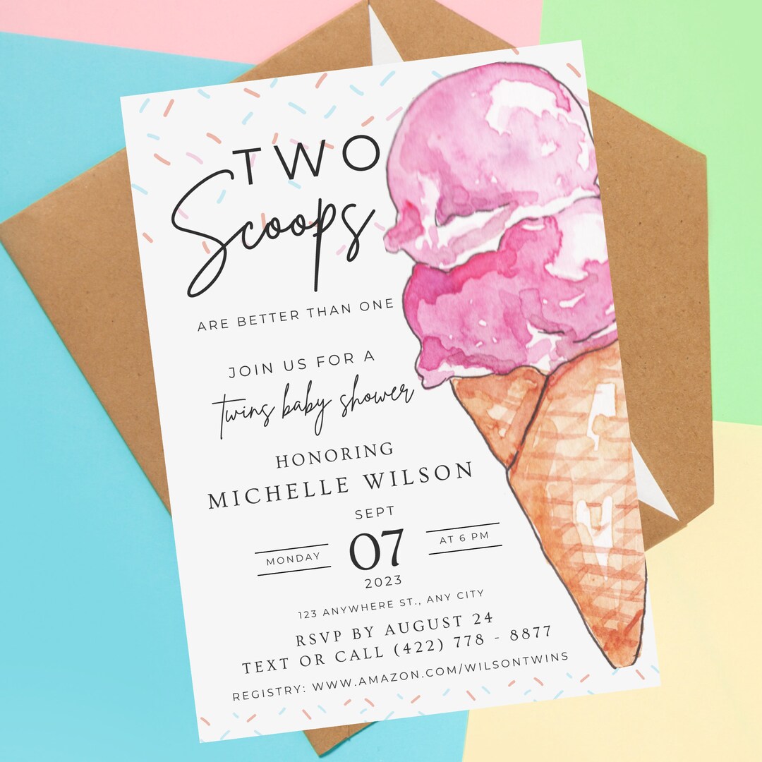Two Scoop Ice Cream Twin Baby Shower Sprinkle Digital Download Instant