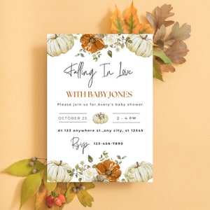 Falling in Love Baby Shower Digital Download Invitation Invite Pumpkin Fall Autumn Neutral Poppy Pumpkin Patch Cute Girl Boy Unisex