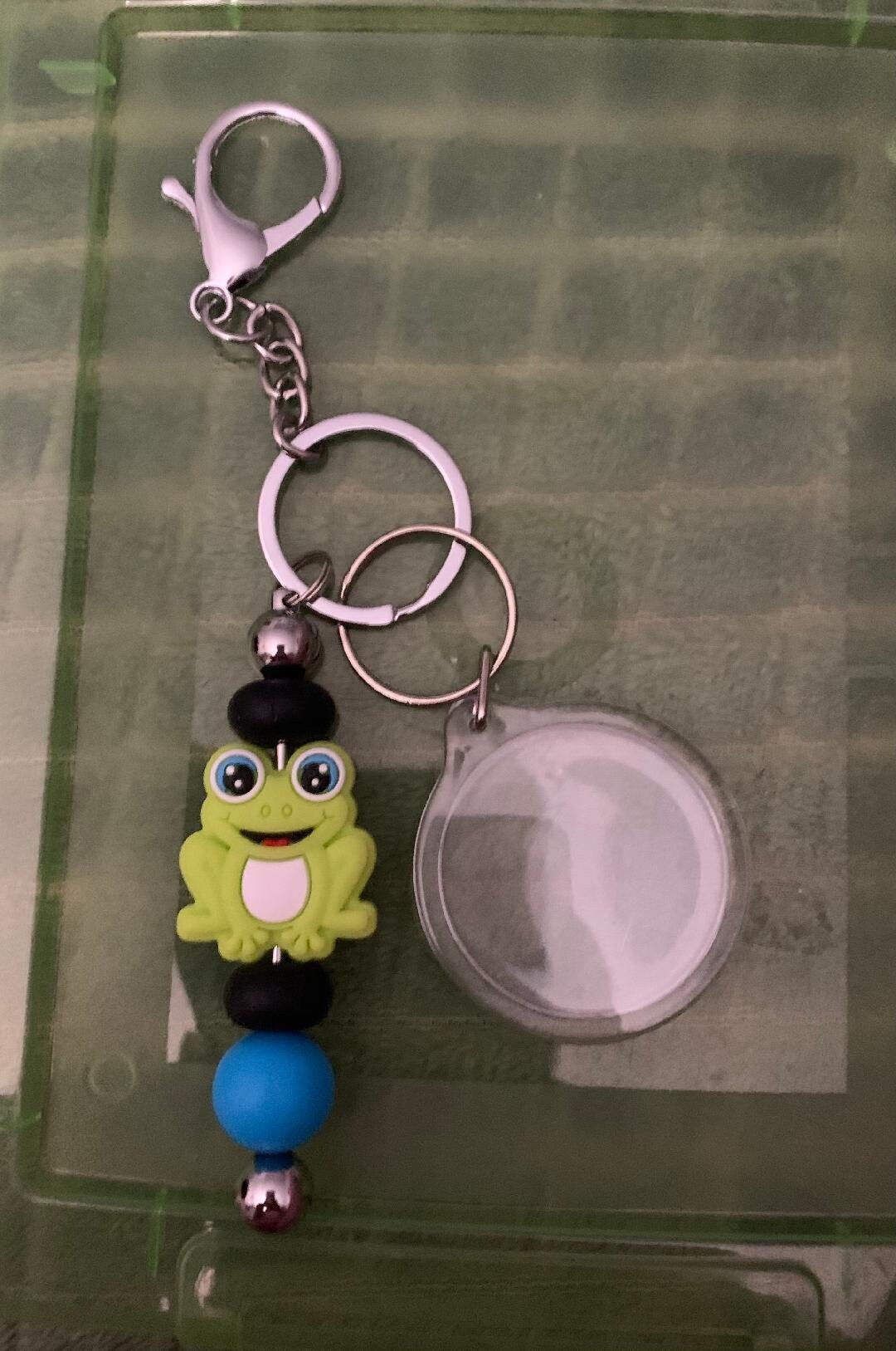 Silicone Bead Bar Keychain Green Frog Theme With Picture Holder Etsy