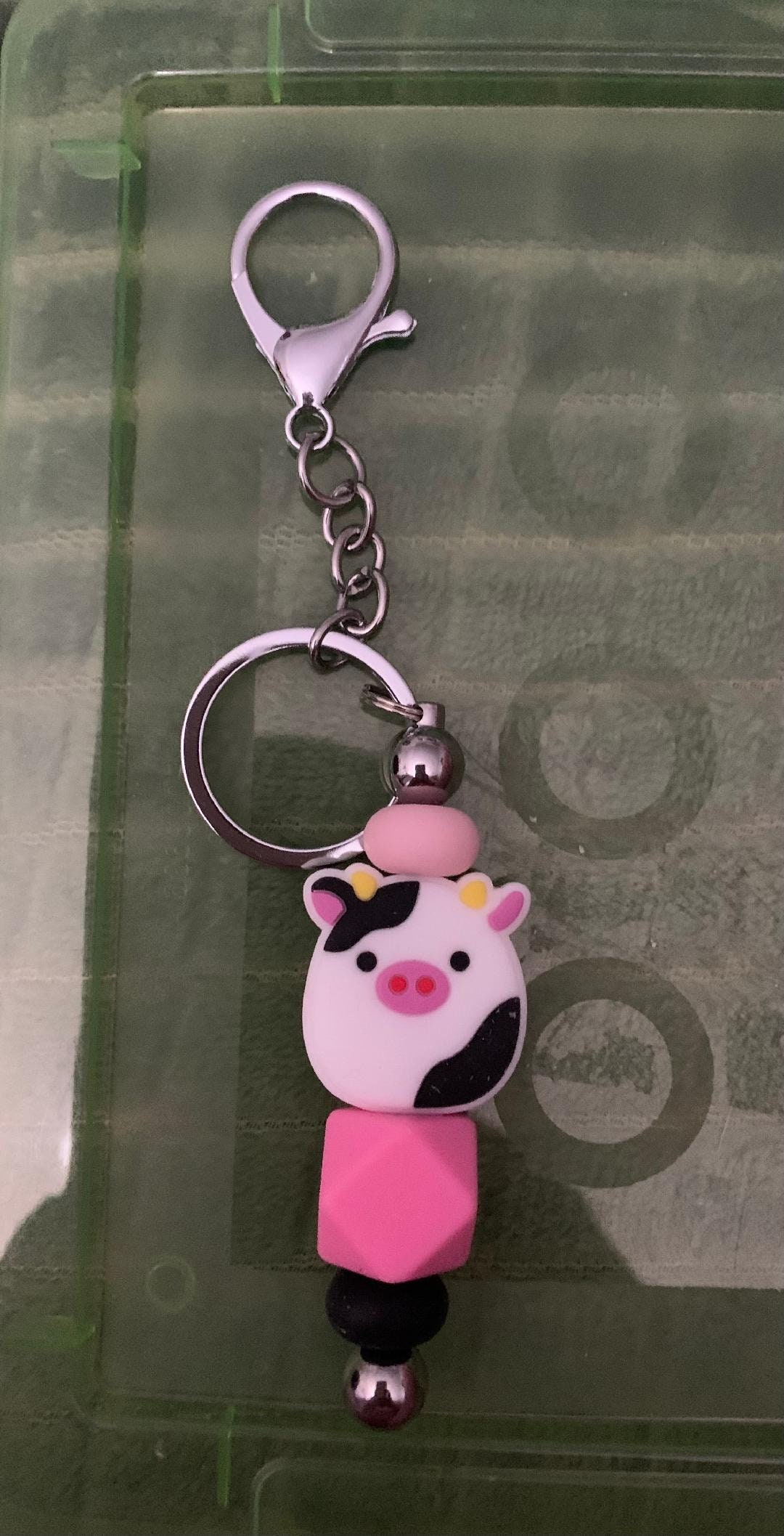 Silicone Bead Bar Keychain Cute Girly Cow Etsy