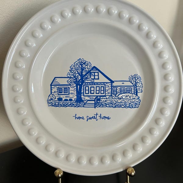 CUSTOM DECORATIVE PLATE, personalized plate, housewarming gift, house plate, personalized house plate, porcelain plate, house portrait