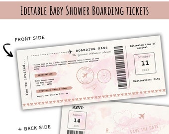 Airplane Ticket Baby Shower Invitation For Girl, Printable Baby Shower Boarding Pass, Editable Airplane Ticket Template, Plane Invite