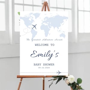Placa de boas-vindas para chá de bebê de passagem aérea azul, cartão de embarque para chá de bebê, placa de passagem para chá de bebê de voo, placa de boas-vindas para chá de bebê de companhia aérea