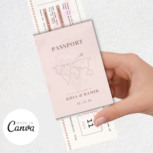 Flugzeug-Ticket-Babyparty-Einladung für Mädchen, druckbare Babyparty-Bordkarte, bearbeitbare Flugzeug-Ticket-Vorlage, + Reisepasshülle