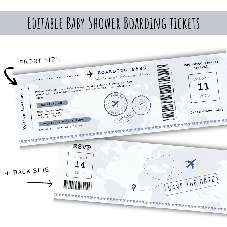 Invitación de baby shower de boleto de avión para niño, invitación de tarjeta de embarque de baby shower, invitación de boleto de babyshower de vuelo, invitación de boleto de avión imagen 2
