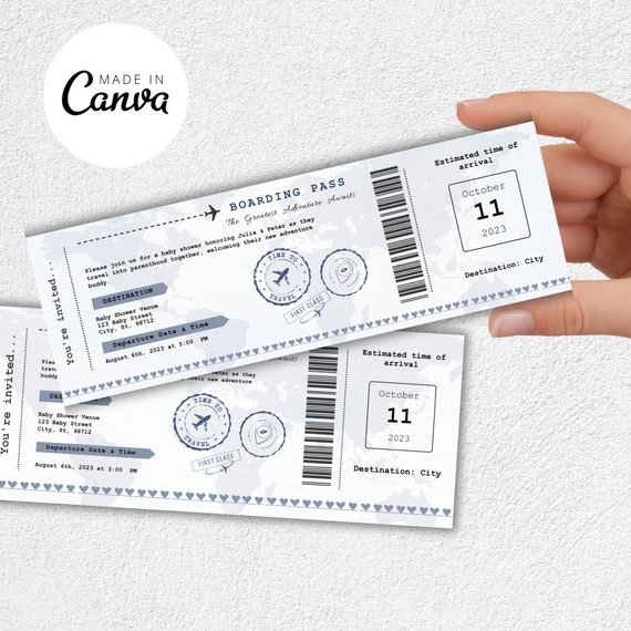 Airplane Ticket Baby Shower Invitation For Boy, Baby Shower Boarding Pass Invite, Flight Babyshower Ticket Invite, Airplane Ticket Invite
