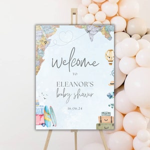 Adventure Awaits Welcome Sign, A New Adventure Awaits Baby Shower Template, Travel Baby Shower Welcome Sign, New Journey Baby Shower