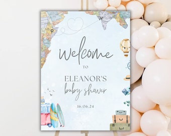Adventure Awaits Welcome Sign, A New Adventure Awaits Baby Shower Template, Travel Baby Shower Welcome Sign, New Journey Baby Shower