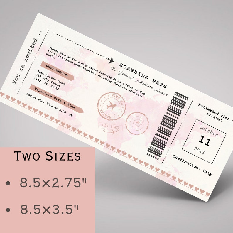 Airplane Ticket Baby Shower Invitation for Girl Printable Etsy