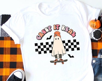 Retro Halloween Shirt, Creep it Real Shirt, Vintage Ghost Halloween Shirt, Witch Shirt, Retro Fall Long Sleeve Shirt, Spooky Tee, Cute Ghost