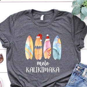 Mele Kalikimaka, Beach Christmas Shirt, Hawaiian Christmas, Watercolor Surfboard Christmas T-Shirt,Coastal Christmas TShirt,Hawaii Xmas Gift